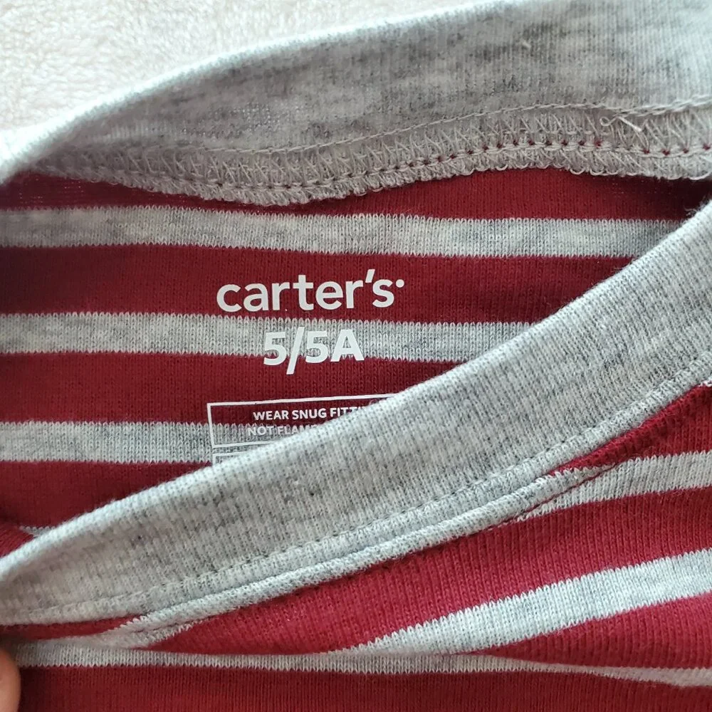 NEW Kids Carters Pajamas Set Red Stripe Long Sleeve Pants‎ Size 5 Boys Girls